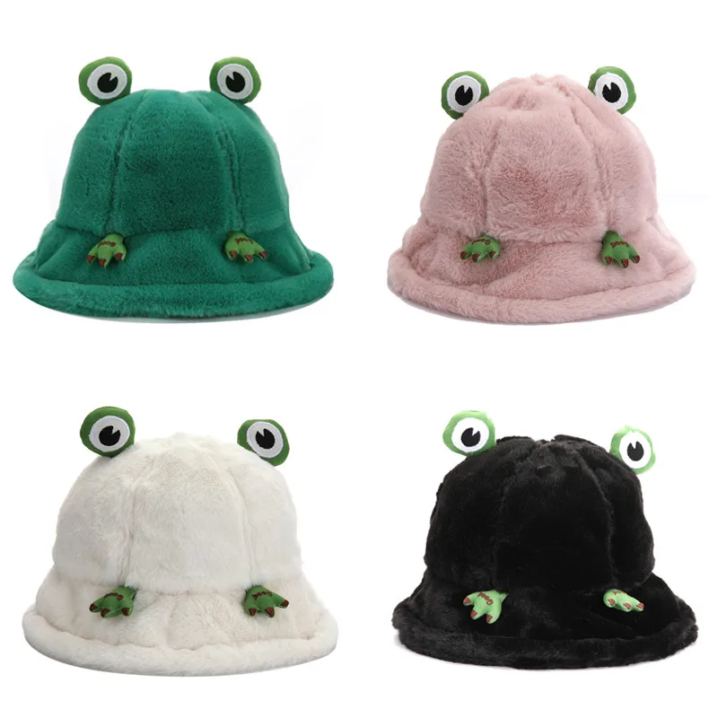 Cosplay Party Cartoon Frog Cap Cute Frog Plush Fisherman Hat Woman Autumn And Winter Warm Hat