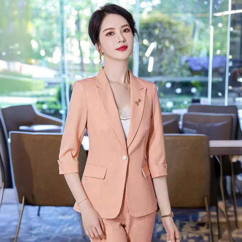 Suit Women's Spring and Summer New High-End Hotel Front Stage Work Wear Clothes Temperament Business Clothing Waist-Tight Suit J