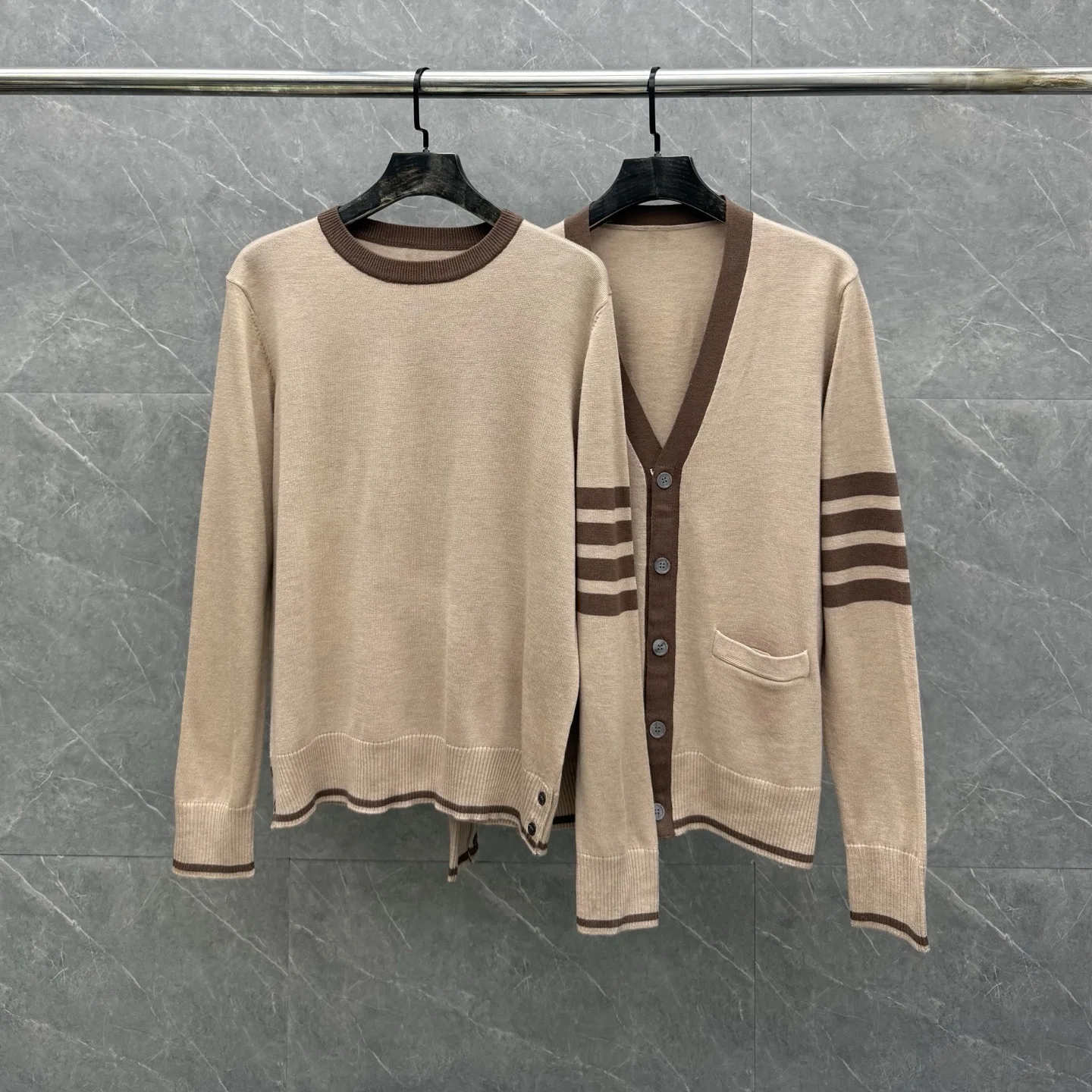 

High-End Double-Faced Wool round Ne Sweater Cardigan for Men Casual Long Sve Knittedwear Inertial Pattern Chinese Brand