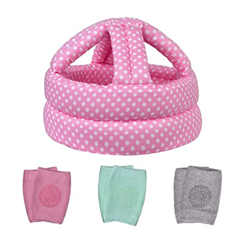 Baby Safety Helmet+Kneepad 2Pcs Set Head Protection Headgear Toddler Anti-fall Pad Kids Protector Safety Kneepad Leg Warmer