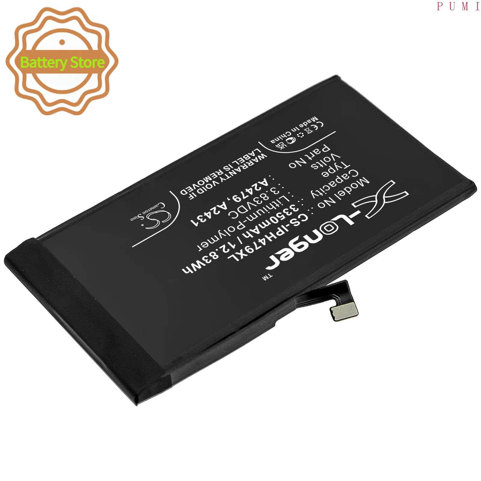 CS Replacement Battery for Apple iPhone 12,iPhone 12 Pro,iPhone 12 Max,A2408 PN:A2479,A2431 3350mAh / 12.83Wh