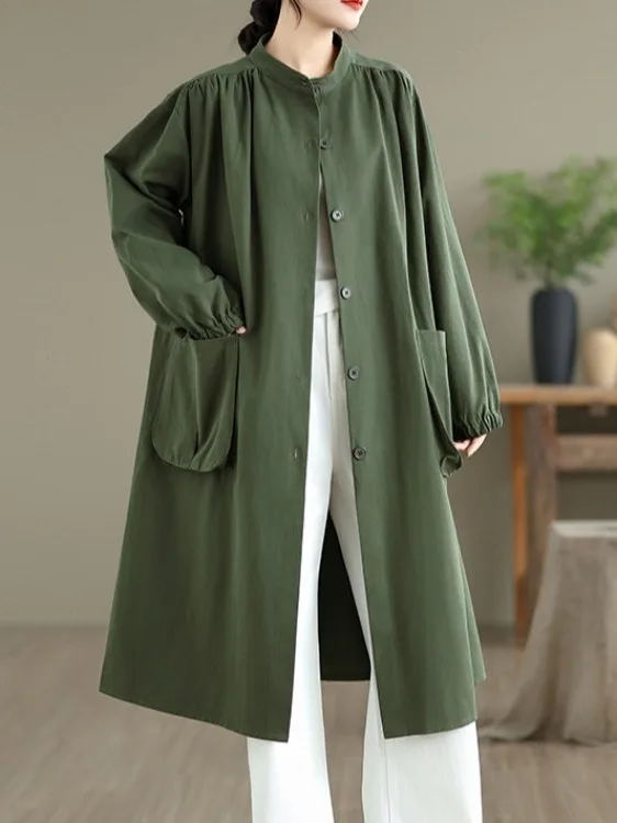 Abrigo Midi holgado artístico largo Sve de Color puro, cárdigan abierto con cuello levantado y un solo botón para mujer de talla grande, Faion de otoño