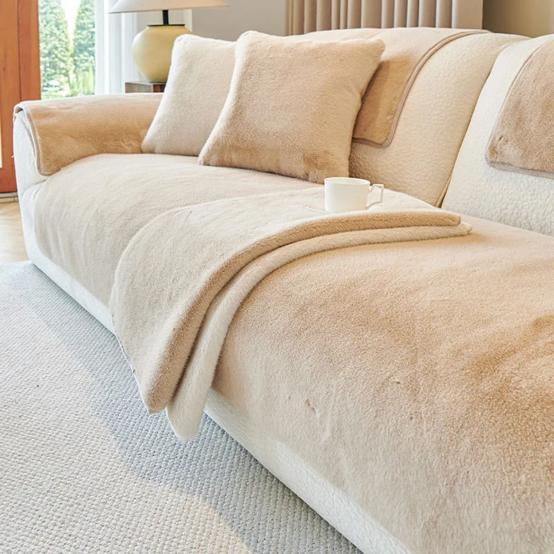 Thick Warm Plush Sofa Cushion Autumn and Winter Sofa Cover Super Soft Solid Anti-Slip Couch Slipcover Furniture Protector