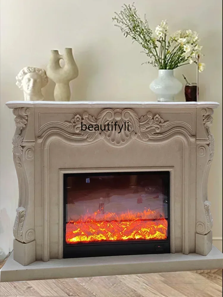 Y183FF cqyMarble Mantelshelf Beige Interior European Background Wall Hallway French Modern Stone Curio Cabinet