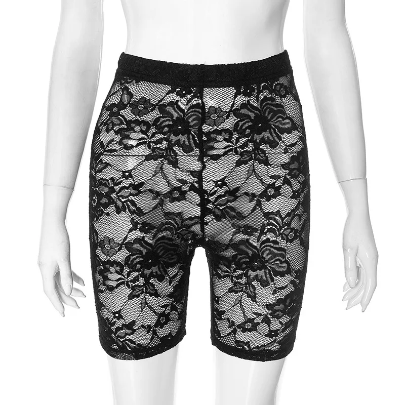 Sexy Lace See Through Women Shorts 2025 Spring Fashion Casual Elastic High Waist Leggings Party Clubwear Bottoms
