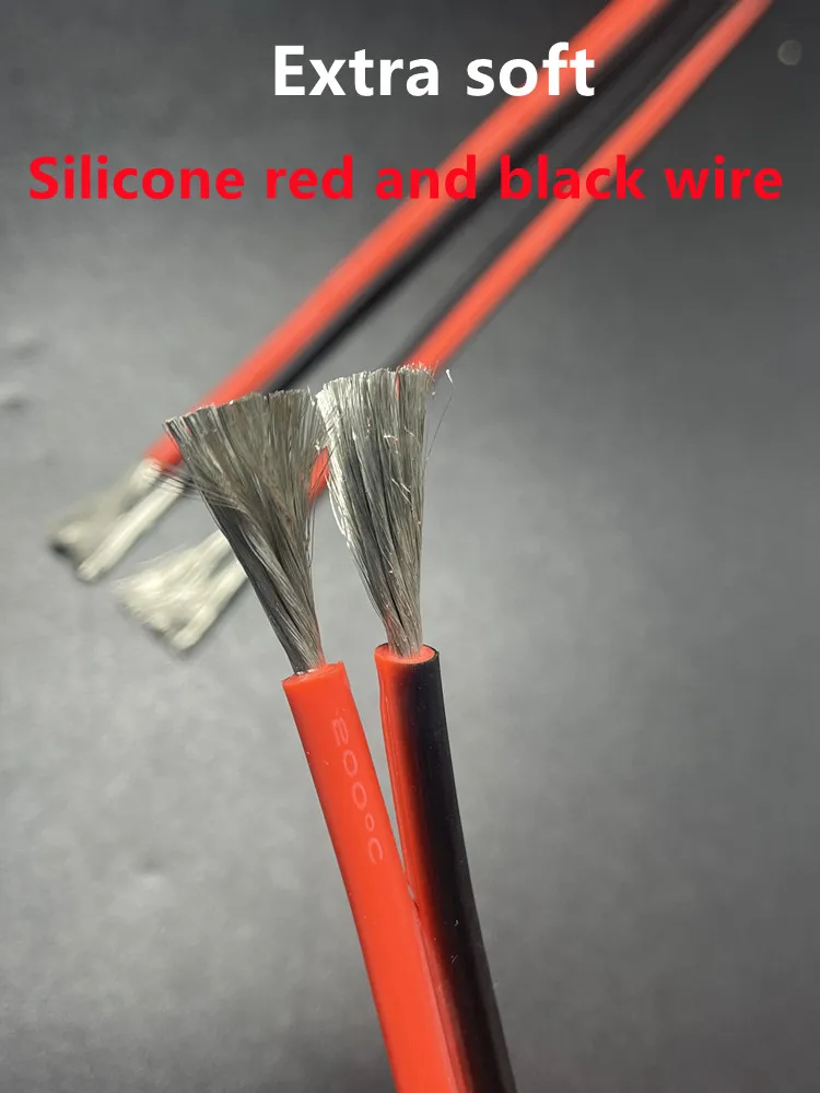 100m Copper Wire Silicone Rubber Cable Soft 30 28 26 24 22 20 18 16 14 12 10 8 AWG 2Pins Flexible DIY LED Connector Black Red