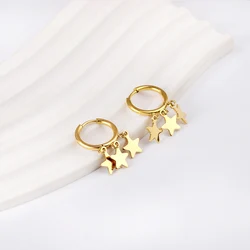 1Pairs Punk Stainless Steel Earring Hoop Earrings For Women No Fade Star Pendant EarringS Jewelry Gift