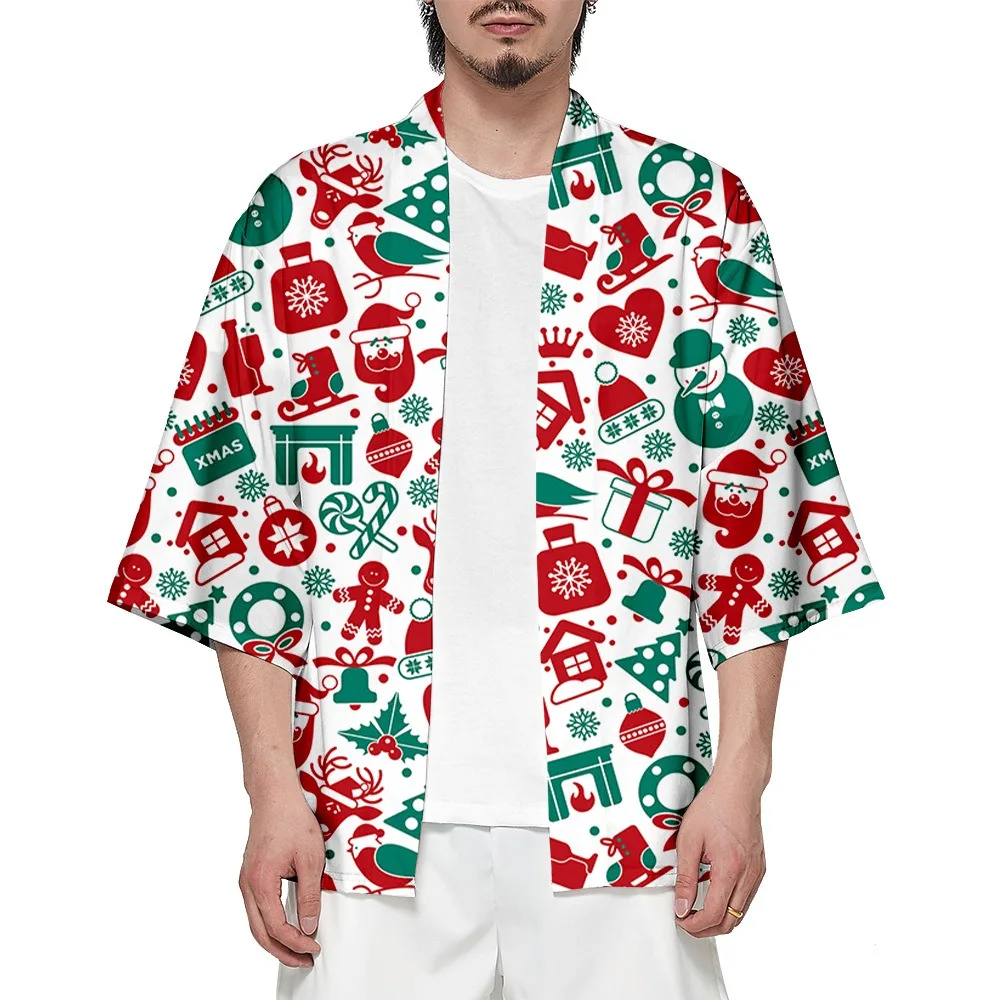 Kimono japonês masculino e feminino, camisa havaiana, Yukata solta, roupão elegante, tops de cosplay, moda praia, Natal, verão