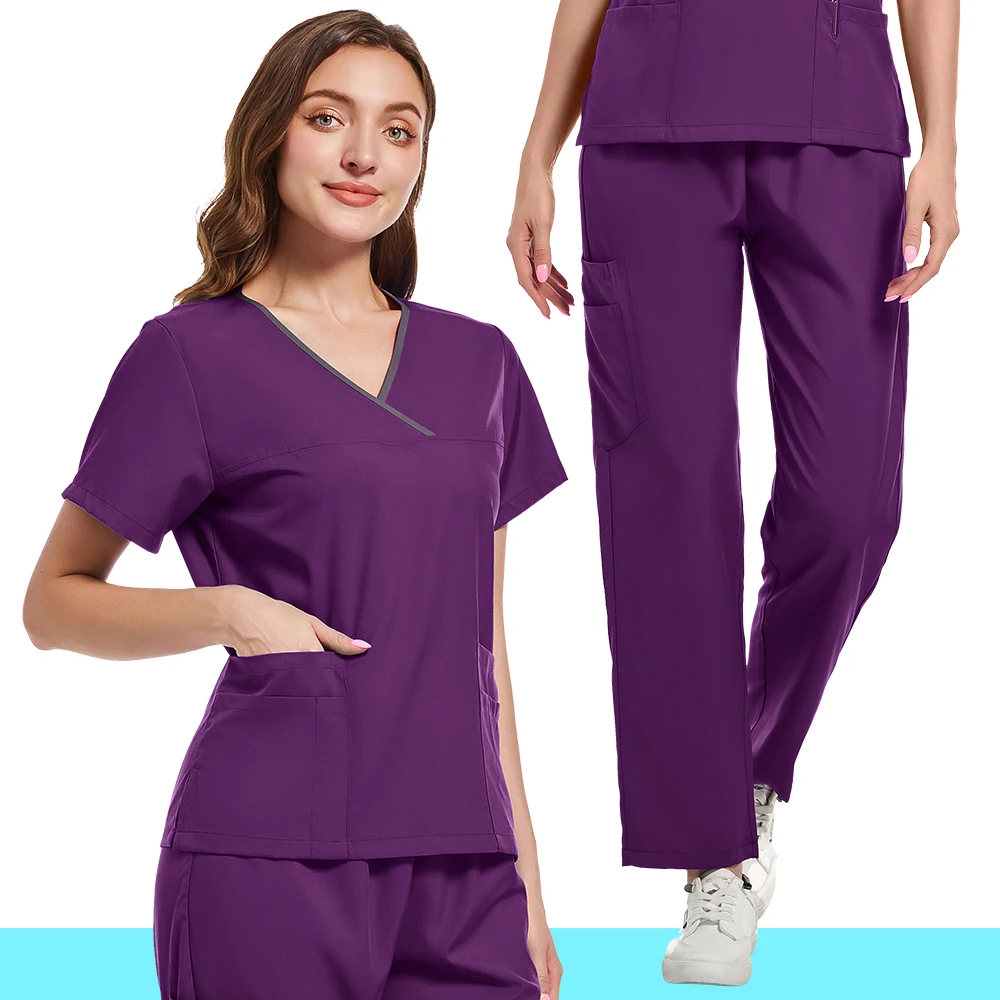 Uniforme médico de moda para mujer, conjunto de exfoliación, Top elástico suave con cuello en Y, pantalones, disfraz de médico, Clínica de mascotas, Hospital, policromo, nuevo