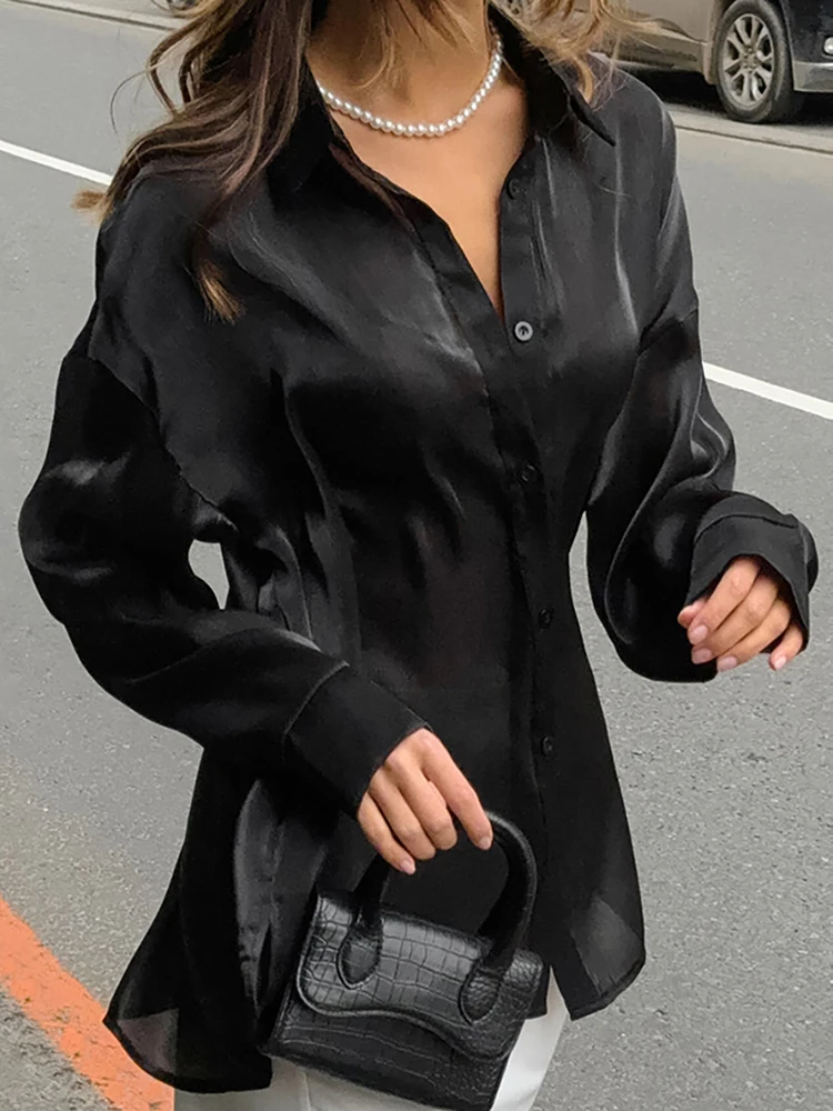 Evelyth Basic Causal Solid Color Long Sleeve Shirt Fashion Lapel Single Breasted Top Summer Women Commuting Streetwear 2024