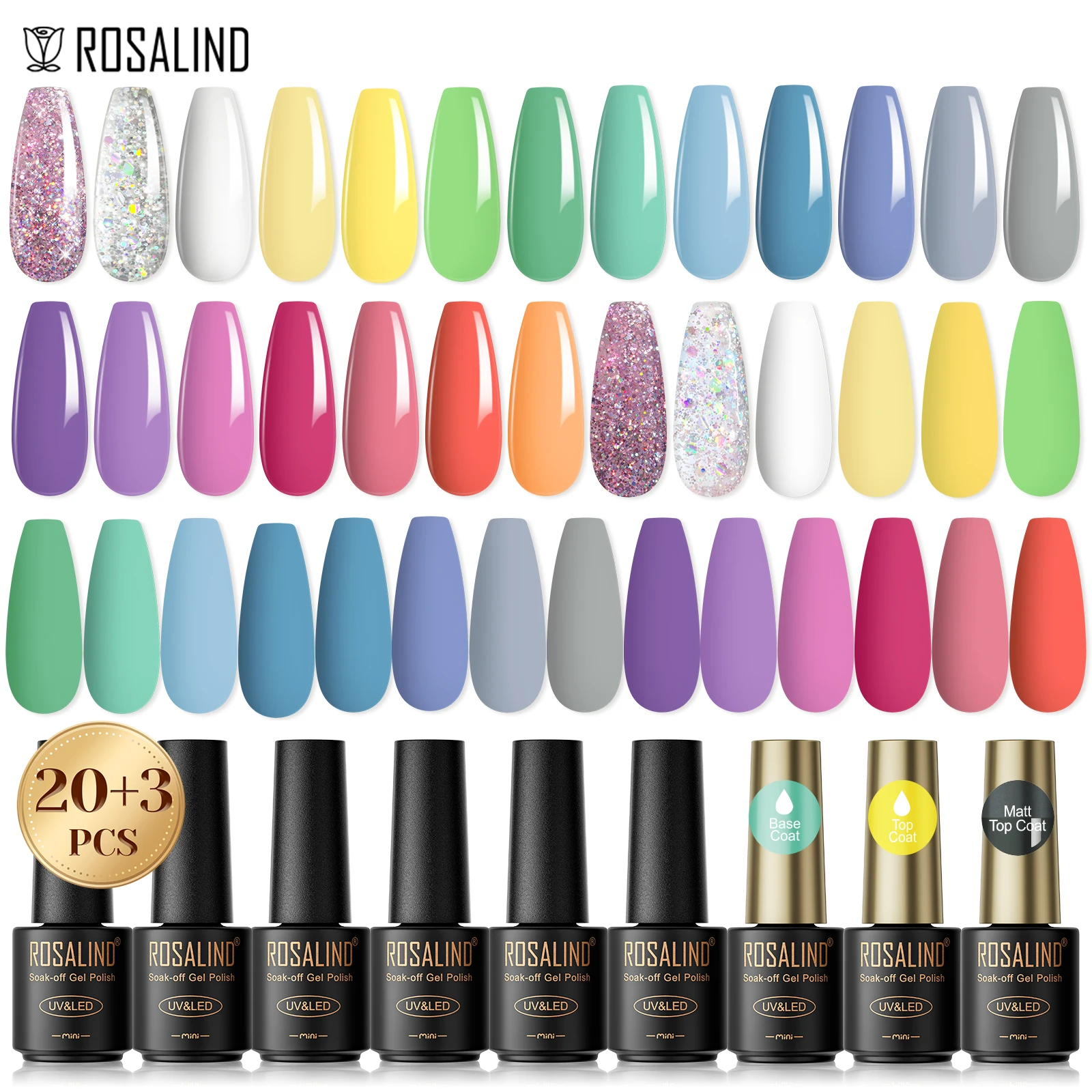 

ROSALIND Nail Gel Set 23/38/48PCS Gift Box Soak Off Nail Polishes Hybrid Semi Permanent Gel Varnishes Professional Nail Kit