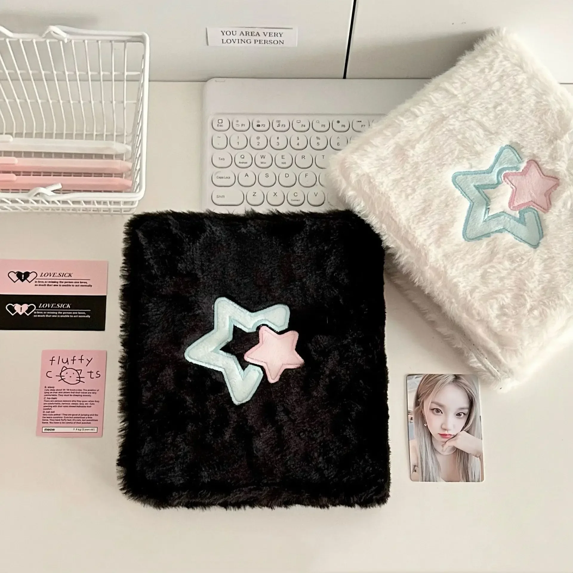 Y2K Style Star Embroidery Binder Album With 10pcs Sleeves Soft Plush Postcards Collect Book Kpop Album