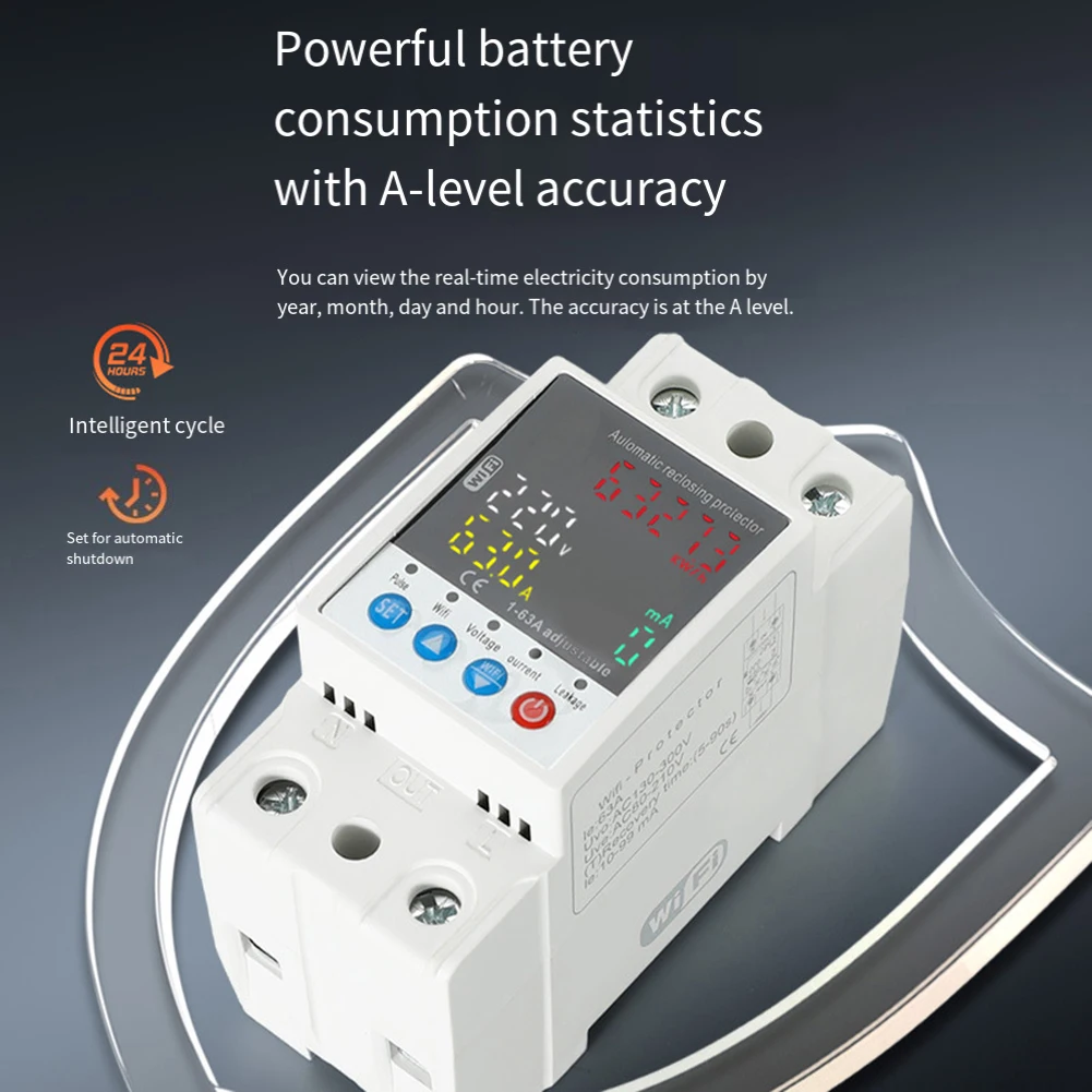 Remote Operated WiFi Circuit Breaker Smart Leakage Protection Voltage Range 80V-300V 1A to 63A for Tuya Smart App