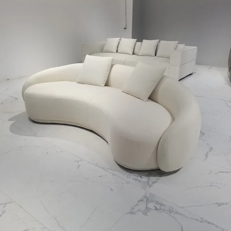 Lamb wool sofa, small apartment living room curved cashew sofa, beauty salon clothing store lounge area 5 groups