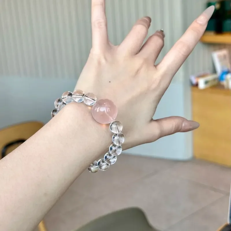 Natural 7A grade white crystal bracelet Mo powder, pink crystal women's single circle bracelet niche simple and versatile