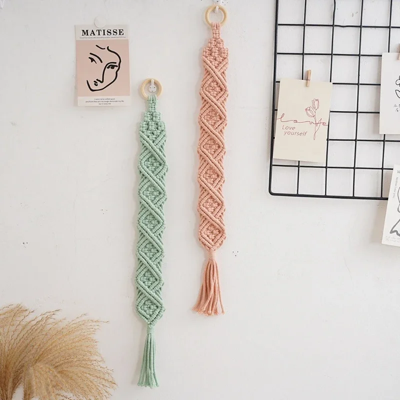 Dual Purpose Tassel Woven Hanging Decoration Windows Wall Embellishment and Curtain Straps Wooden Rings Small-sized Tapestries