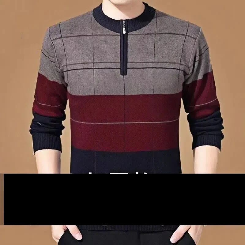 Men's Vintage Striped All-match Knitted Pullovers Autumn Winter Long Sleeve Zipper Patchwork Casual Sweaters Fashion Men Clothes