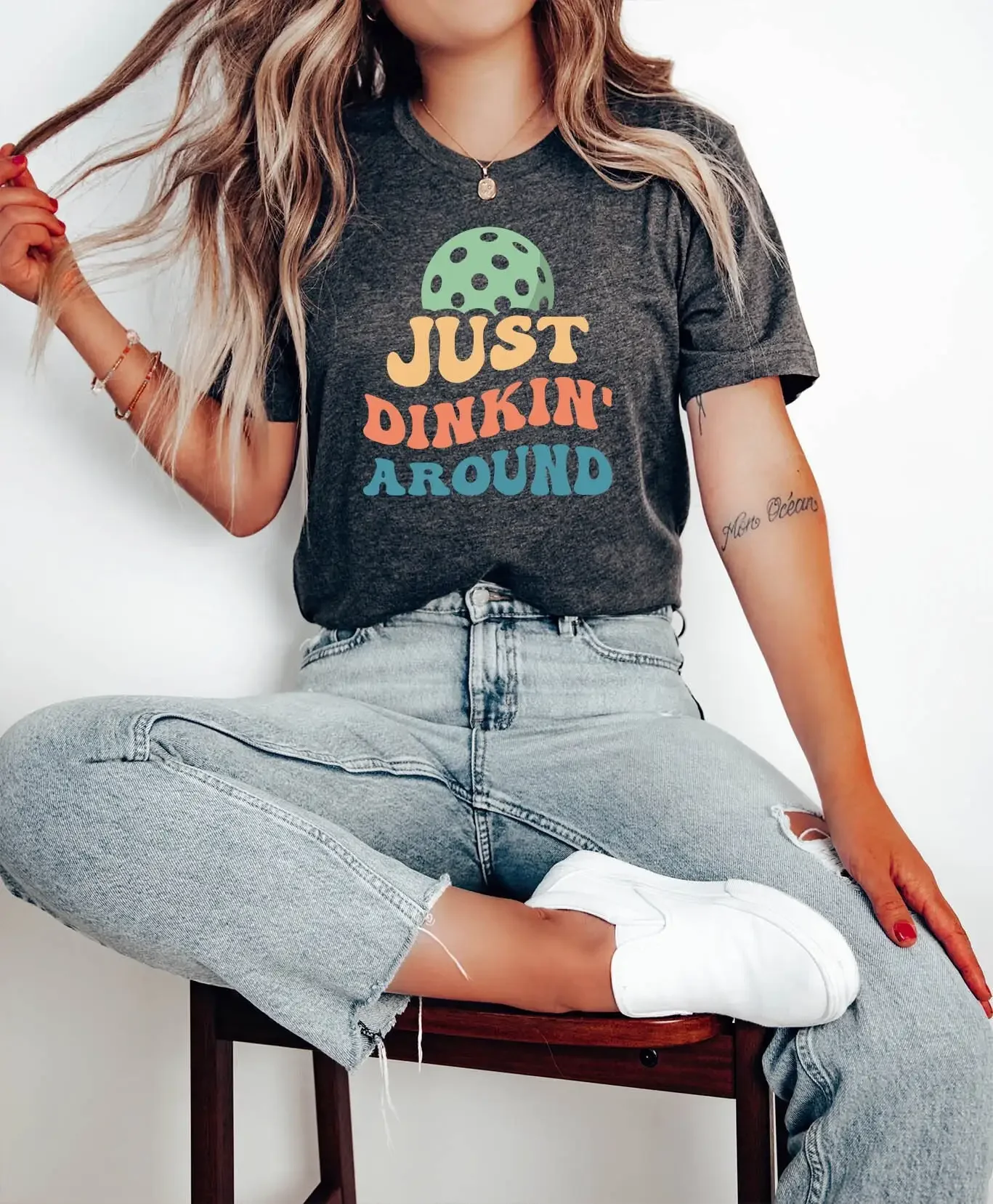 Just Dinkin Around Retro Groovy Pickleball T Shirt Lover Dink s for Players