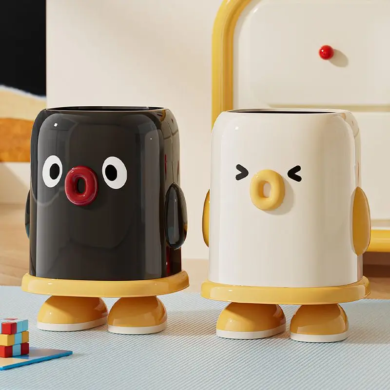 Cute Standing Penguin Trash Can With Feet, Large Capacity, Uncovered, Home Bedroom, High Aesthetics, Cartoon Shaped Trash