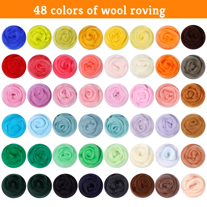 Fenrry 48 Colors 5g/10g/20g/50g Wool Felt Fibre Soft Roving Wool Fibre DIY Craft Needle Felting Materials Tool for Beginner