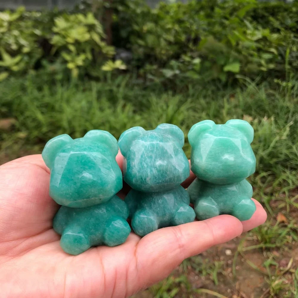Natural 5cm Amazonite Cartoon Bear Statue Healing Fengshui Energy Stone Craft Home Decor Carving Christmas Gift