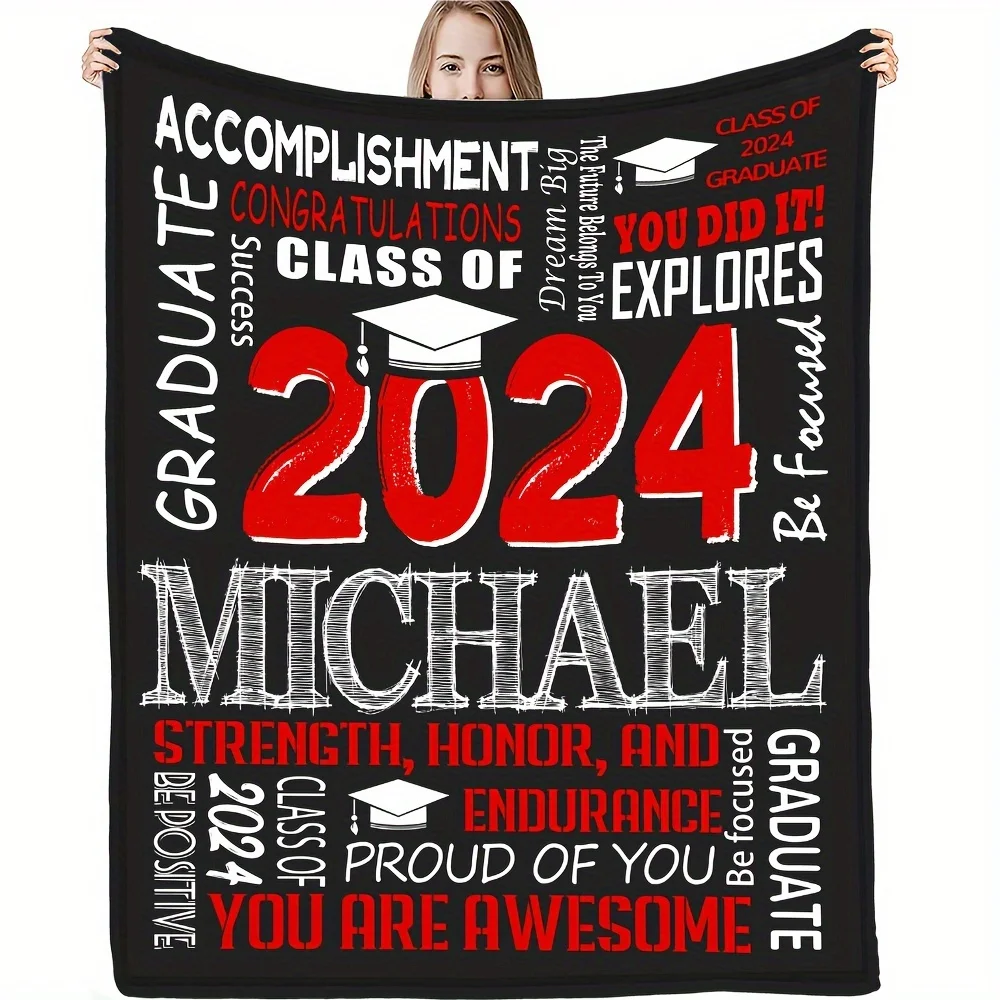 Flannel Blanket Graduation 2024 Name Class Of 2024 Graduate Soft And Warm Commemorative Blanket Great Gift For Classmates