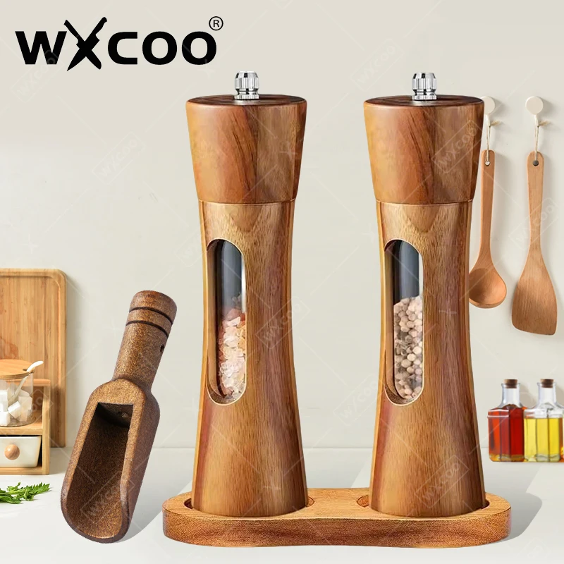 

WXCOO Wooden Salt Mills Pepper Grinder Manual Pepper Spices Mills Ceramic Core Multi-purpose Kitchen Spice Tool Household Gadget