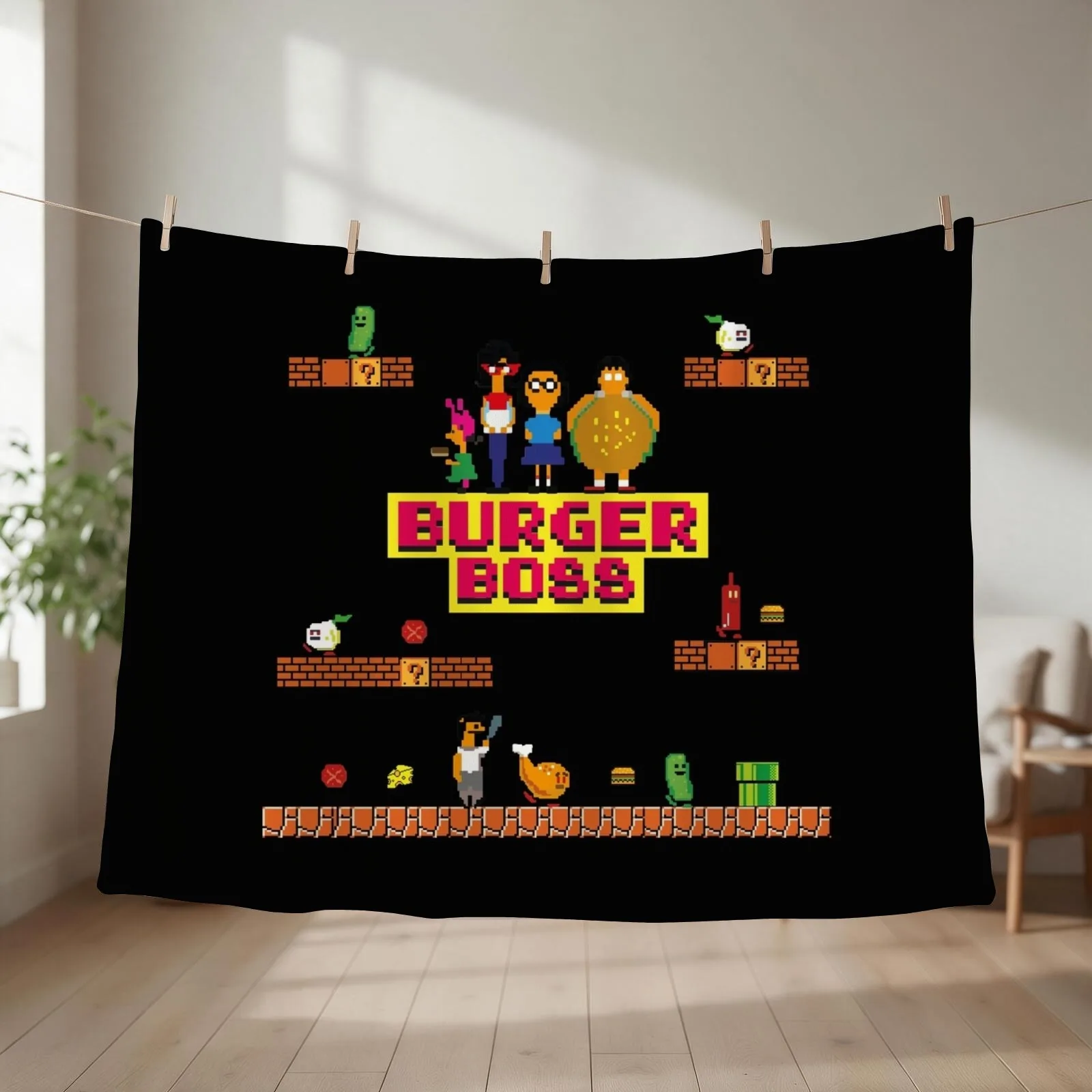 Burger Boss pixel art Throw Blanket couch cozy soft plush fuzzy picnic outdoor blanket