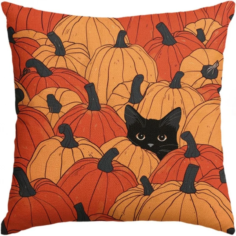 

Thanksgiving Autumn Pumpkin Pillowcase 18x18 inches Black Cat Decorative Pillowcase