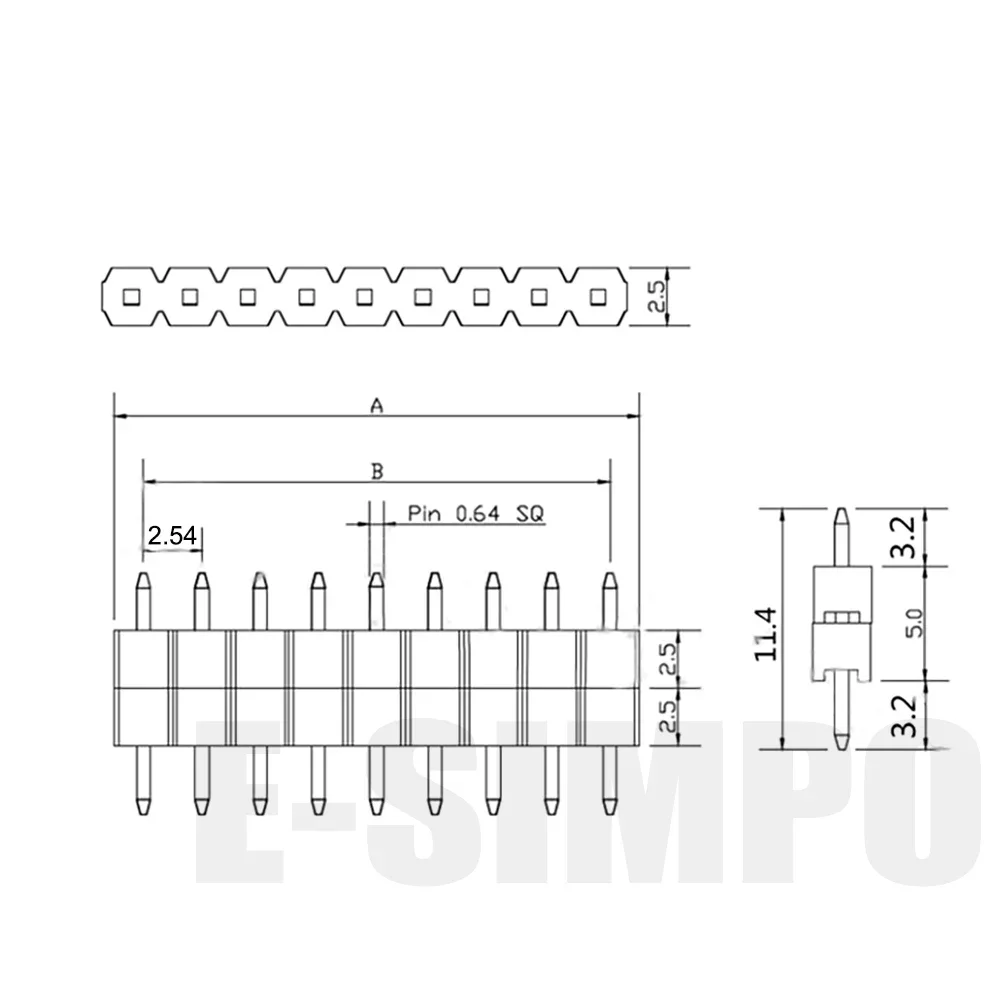 100pcs 2.54mm 1X40P 2X40P L11.4mm Straight Board Spacer Breakable Single/Double Row Double plastic PCB Male Pin Header Connector