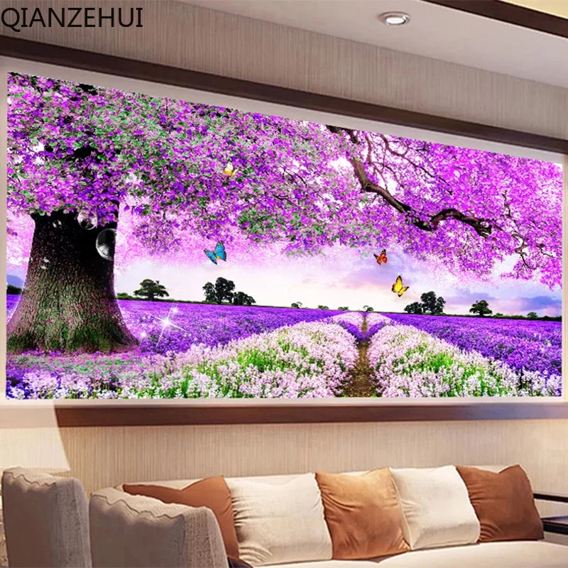 

DIY 5D full Diamond Embroidery,Round Diamond 5D Purple Elegant lavender Living room decoration rhinestone Diamond painting