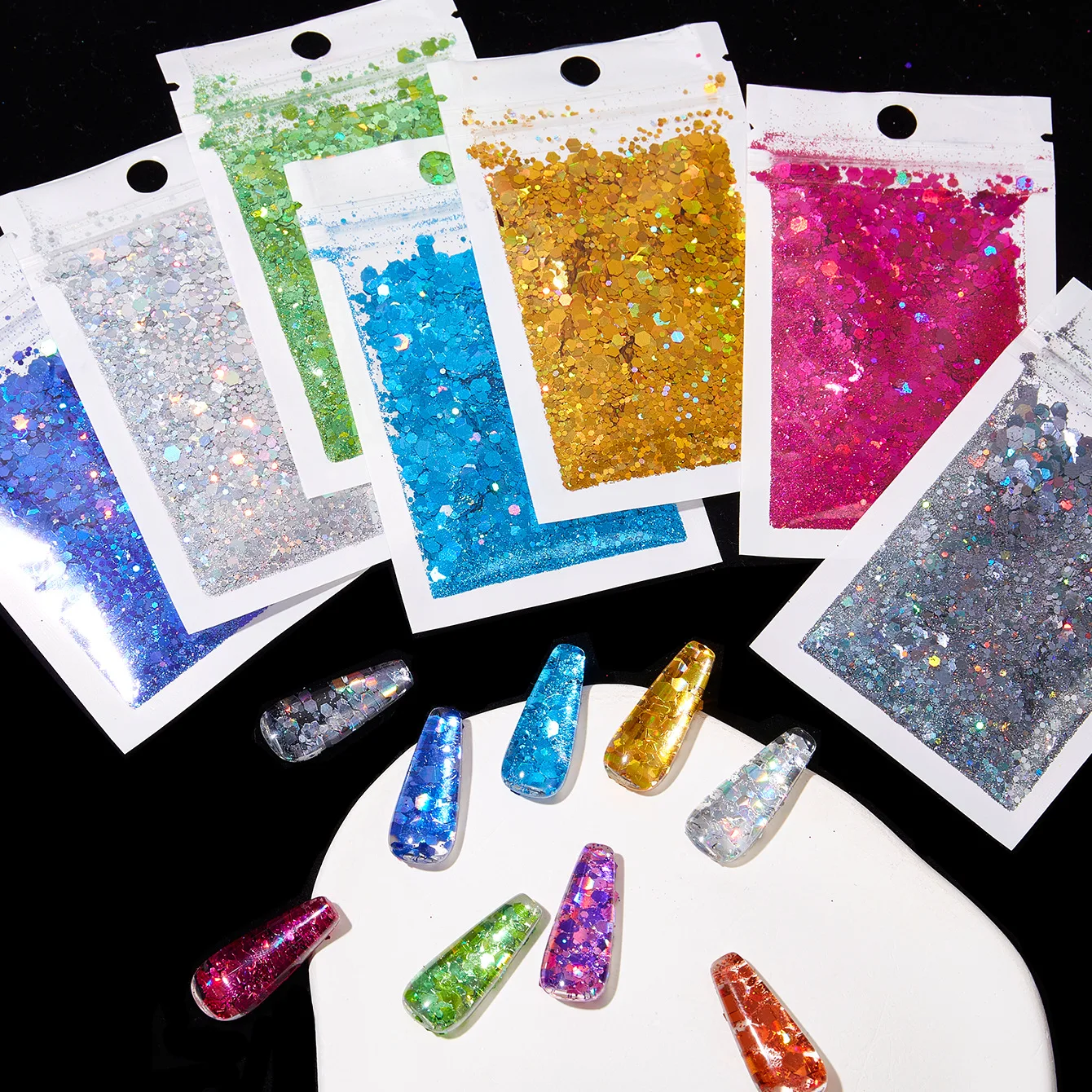 Chunky Colors Bulk Glitter 20grams 12 Colors POLYESTER HOLOGRAPHIC Chunky Holographic Glitter Nail Sequins Glitter