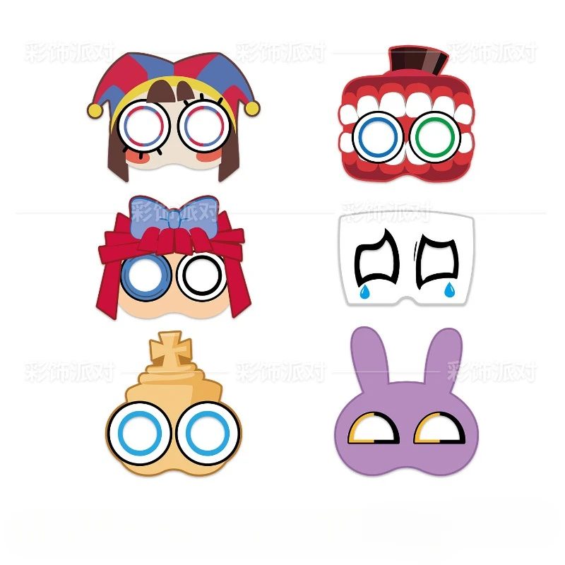 6pcs The Amazing Digital Circus Cartoon Mask Children Cosplay Birthday Carnival Party Decoration Kid Anime Figure Pomni Jax Mask