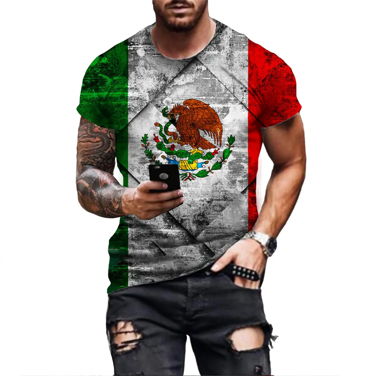 2022 Men\'s T-shirt Mexico Flag Print T-shirt Summer Round Neck Cool Oversize Streetwear Clothing Tshirt Men