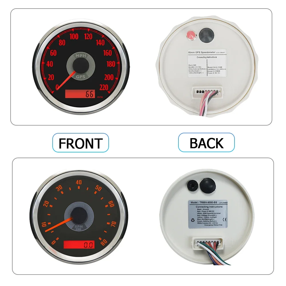 ELING 85mm GPS Speedometer 160MPH 200KM/H 220 KM/H MPH + Tachometer 0-8000RPM 0-10000RPM with Backlight for Car Truck Boat 9-32V