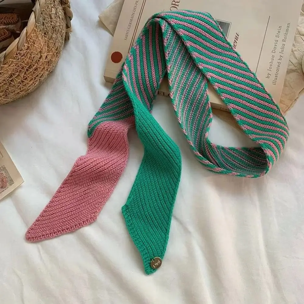 

Тонкий вязаный шарф в стиле колор-блок, теплый, мягкий, корейский, повседневный, в полоску, аксессуар для одежды, Y2K, весна-лето