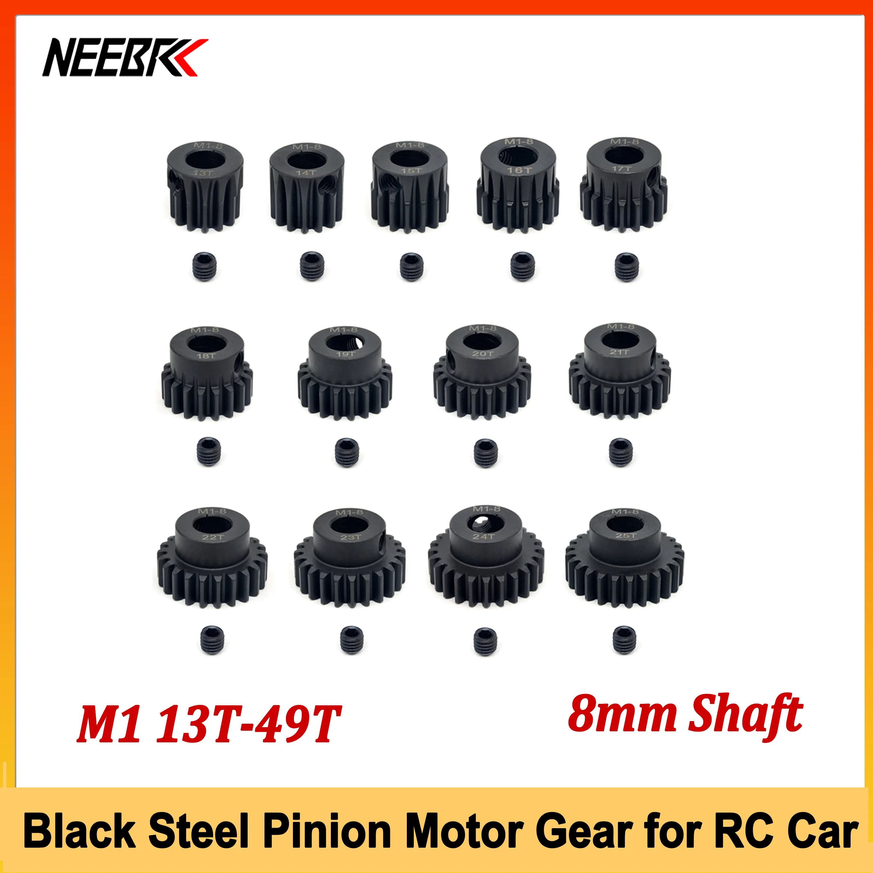 M1 8mm Shaft 13T-20T 21T-30T 31T-40T 41T-49T Black Steel Pinion Motor Gear for 1/5 RC Car Arrma 4WD Outcast Wltoys Accessories