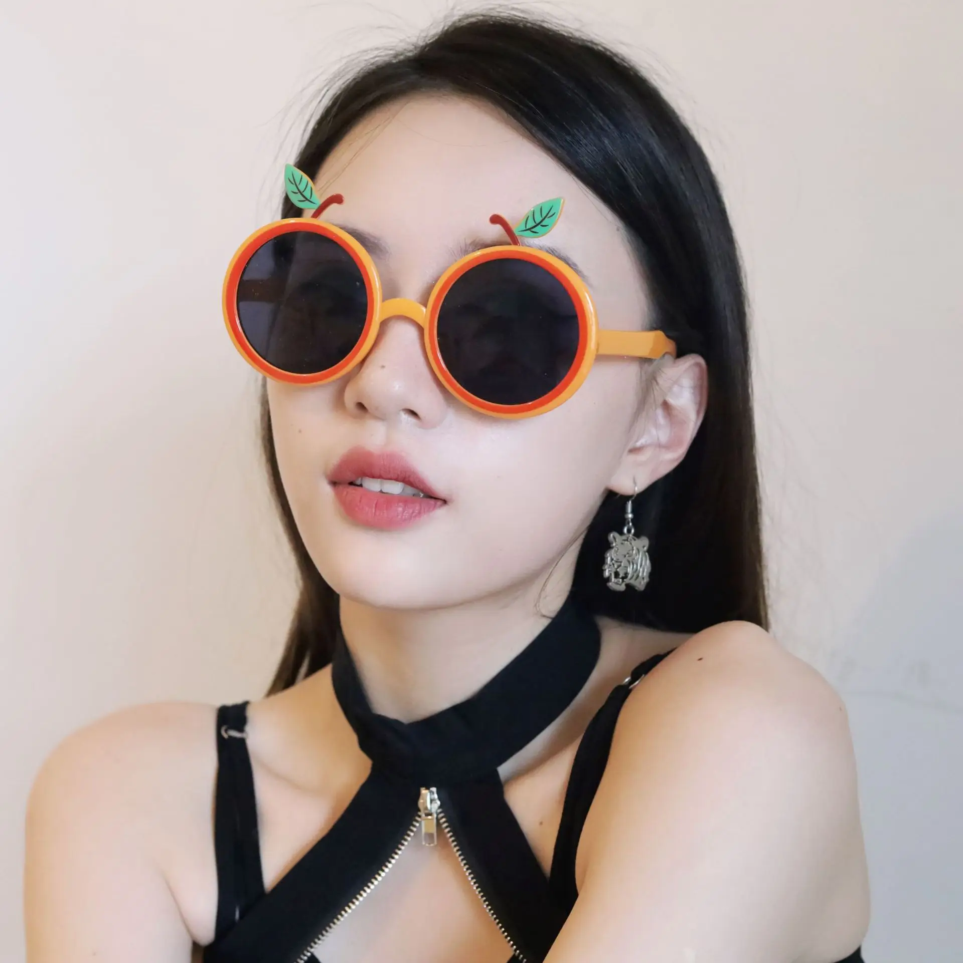 Funny Cartoon Tangerine Fruit Shaped Sunglasses Adult Children Decorative  Sun Glasses UV Protection Shades