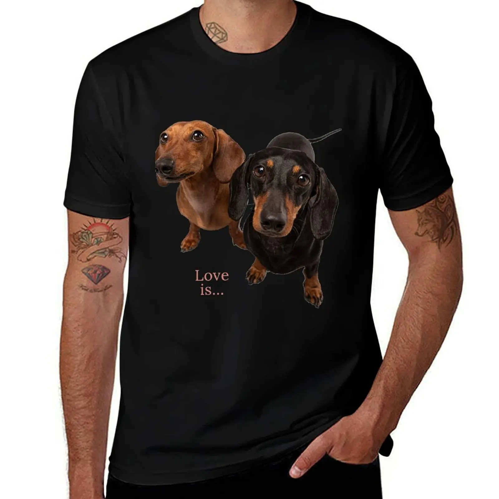 

Dachshund Weiner Dog Mom Dad Love Doxie Puppy Cute T-Shirt Simple Casual Short Sleeve Tee