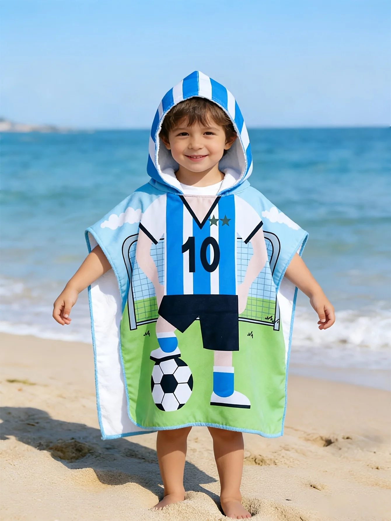 1pc Soccer No.10 Jersey Printed Bathrobe Soft Bathrobe Super Absorbent Suit For Beach Pool Seaside Camping Gift For Boy or Girl