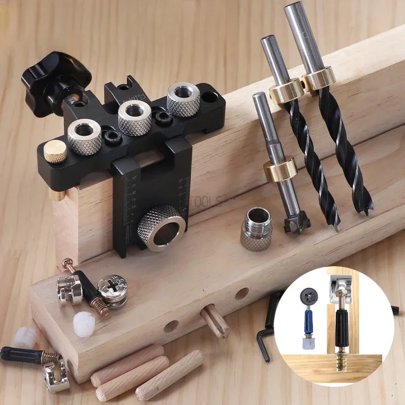 Adjustable Doweling Jig Woodworking Pocket 3 in 1 Hole Jig 8MM 10MM Bushes Drilling Guide Locator Puncher Tools Best Dowel Jig