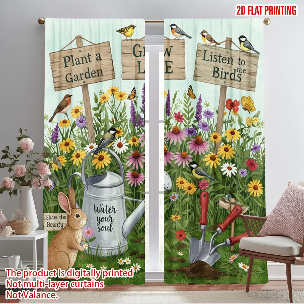 

2pcs 2D flat printing Drapes Garden Birds Butterflies Flowers Water Polyester Without Electricity Birthday Party Use for Room