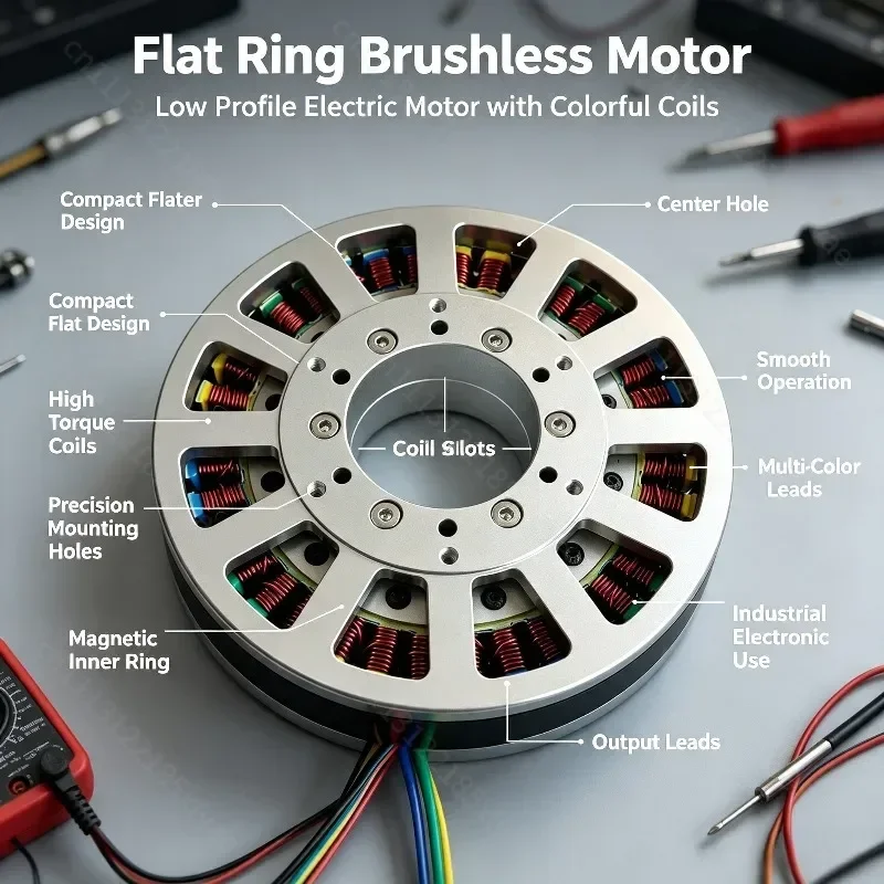 3Nm Ultra Low Speed Disc Type Flat BLDC Motor 12410, Low Profile Permanent Magnet Brushless DC Drive Motor