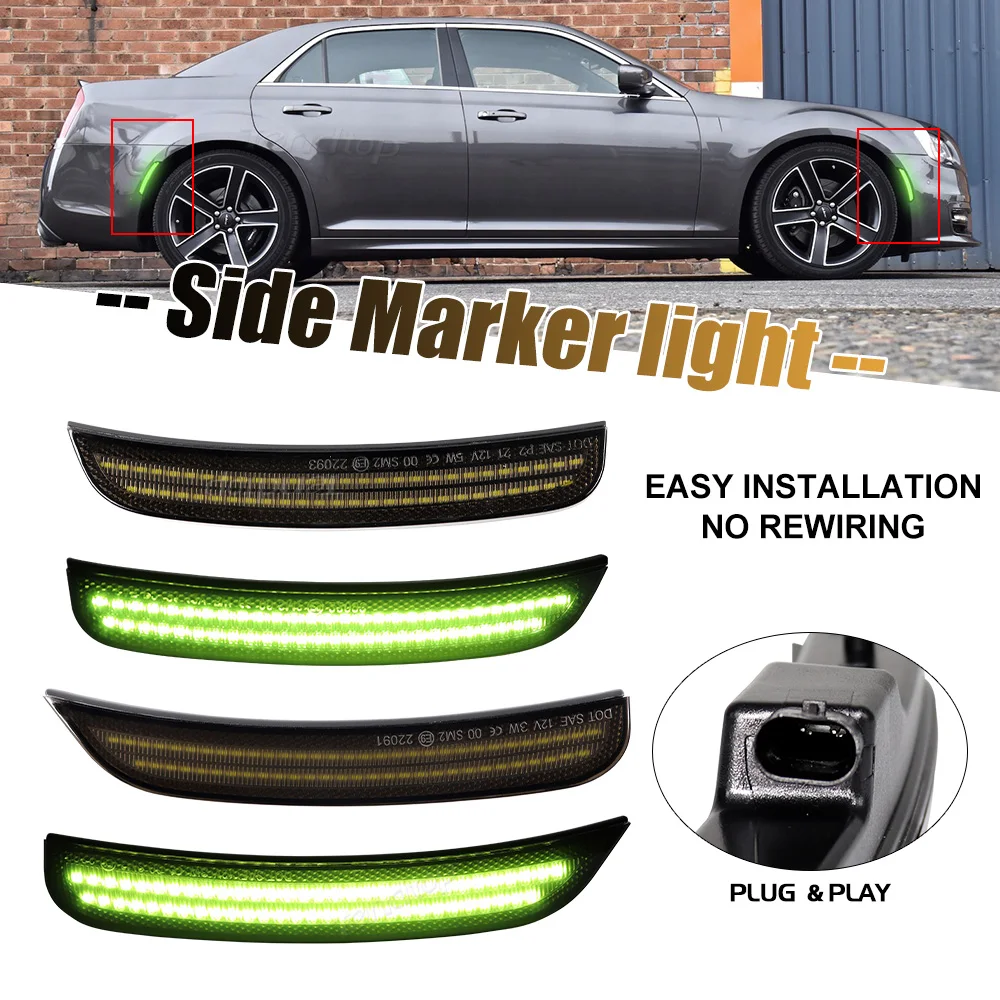 

4 шт. дымчатые линзы автомобиля, передний и задний светодиодный бампер, боковые габаритные фонари для Chrysler 300 2015 2016 2017 2018 2019 2020 2021 2022 2023