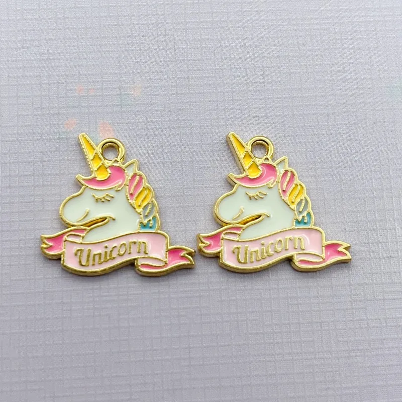 10Pcs Gold Plated Rainbow Enamel Unicorn Charm Pendant Jewelry Making Earrings Bracelet Necklace Accessories DIY Craft Charms