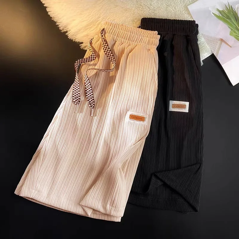

Summer Thin Ice Silk Loose Breathable Drapey Men's orts Embroidered Logo Straight Leg Casual orts Youth Vitali Sle Fi...