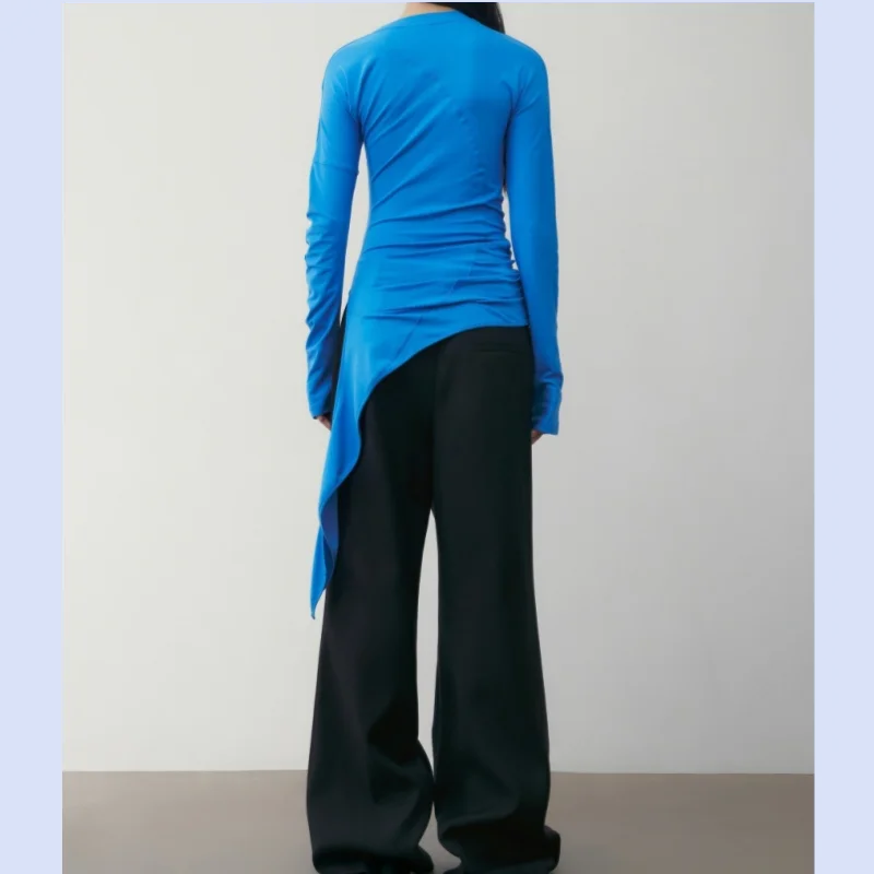 Women's side-tie irregular base shirt T-shirt top, new style for early autumn 2026, Korean style