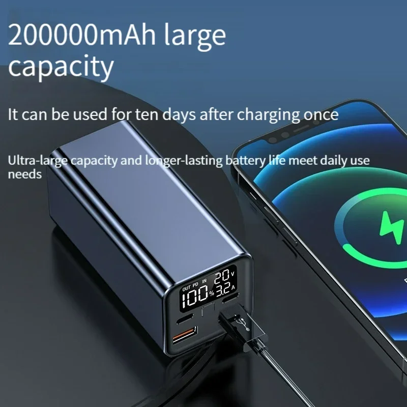 Large capacity power bank 200000mAh mobile power supply 65W fast charging mobile phone laptop outdoor mobile power supply