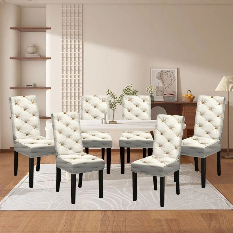 4/6 قطعة مجموعة غطاء كرسي الطعام الفاخرة كريم الأبيض الماس مبطن نمط آلة قابل للغسل ، واقي كرسي قابل للإزالة #6