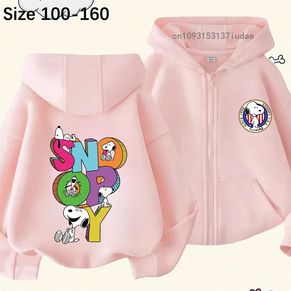 Cartoon Snoopy Kids Zipper Hoodie Cartoon Print Autumn Winter Long Sleeve Casual Sweatshirt Boys Girls Kawaii Warm Coat